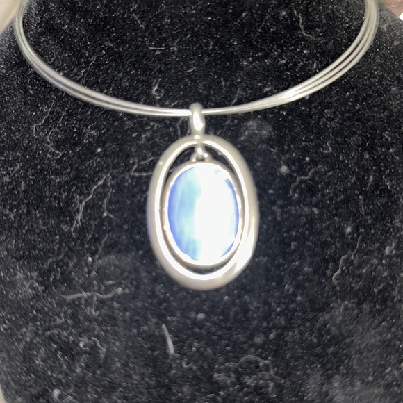 Sterling silver choker blue cats eye oval pendent cool - Picture 2 of 4